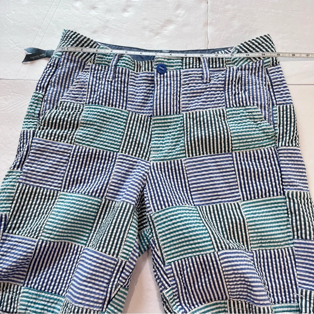 LL Bean Lakewashed Blue‎ Green Seersucker Plaid Chino Bermuda Shorts Size 6